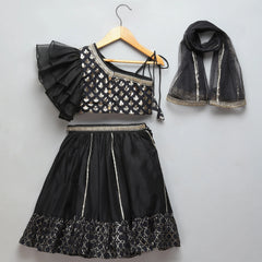 Black Organza Chanderi Off Shoulder Lehenga