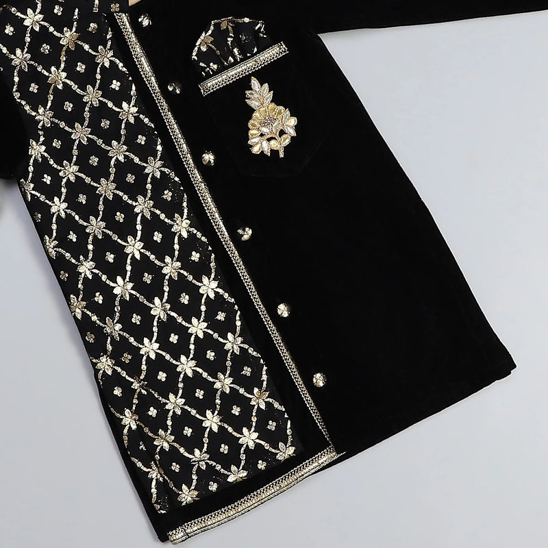 Black Velvet Cotton Silk Kurta Set