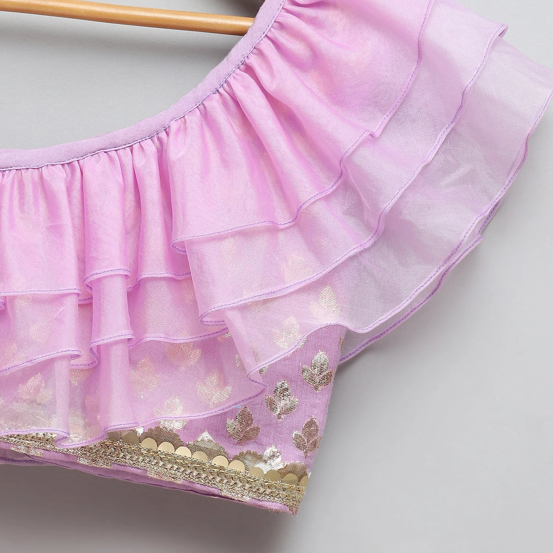 Lavender Organza Chanderi Off Shoulder Lehenga