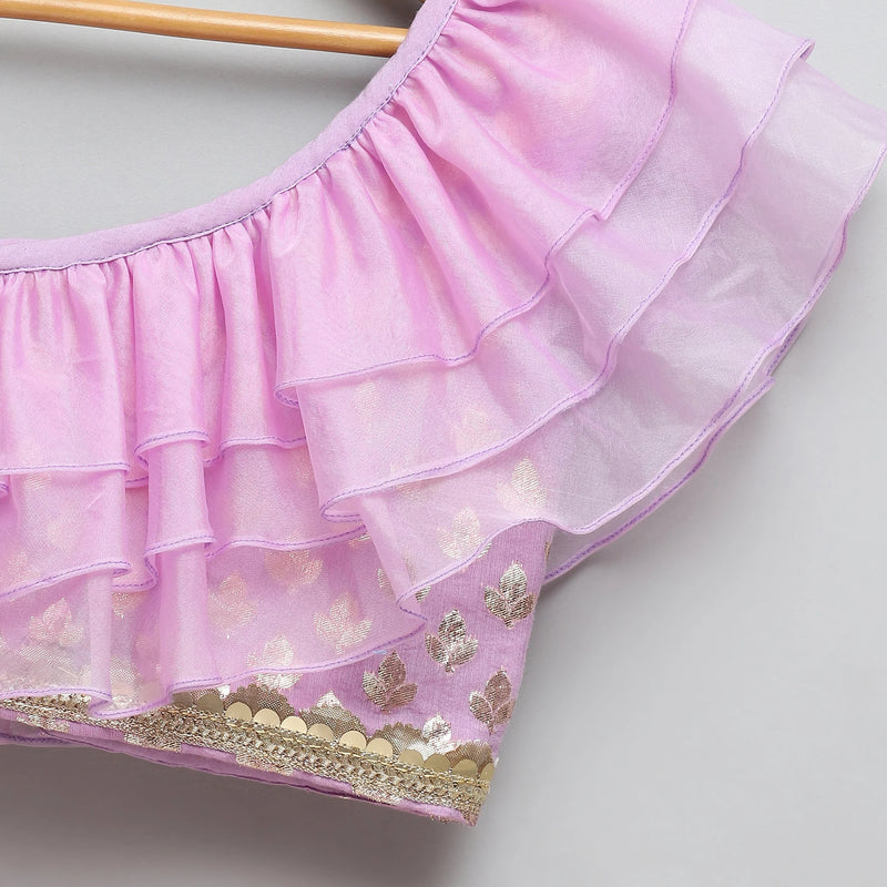Lavender Organza Chanderi Off Shoulder Lehenga