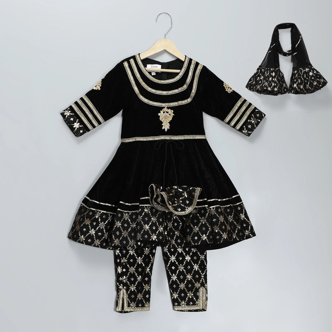 Black Velvet Silk Anarkali Set with Dupatta