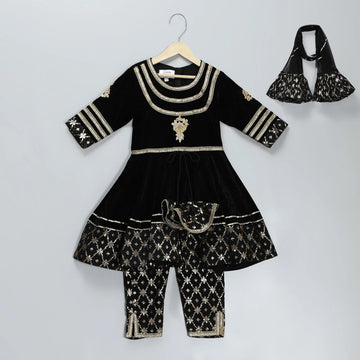 Black Velvet Silk Anarkali Set with Dupatta