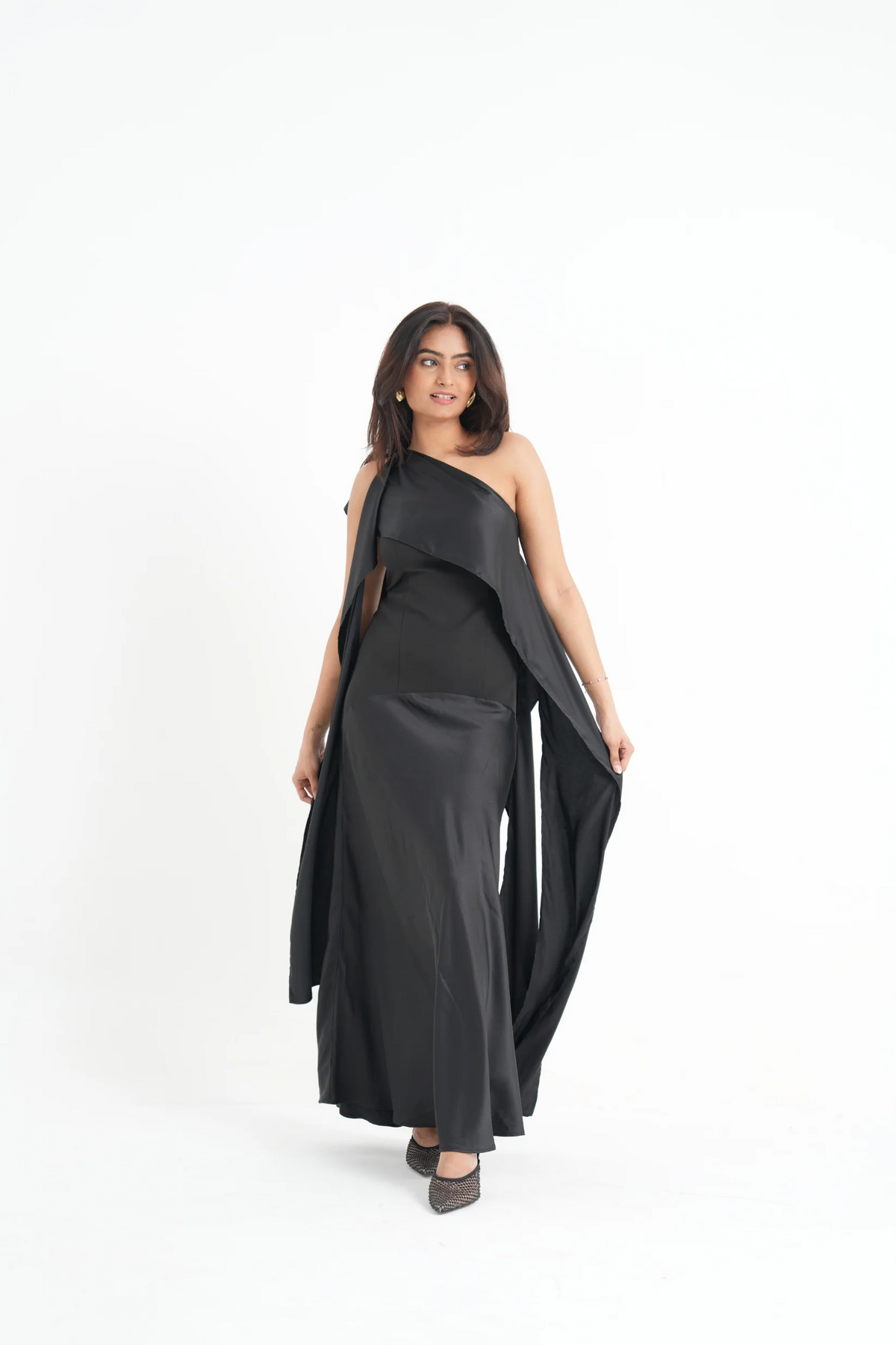 Imported Crepe Satin Midnight Veil Dress