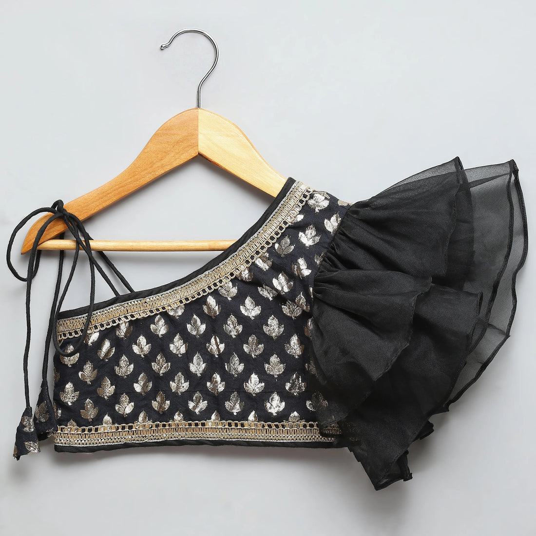 Black Organza Chanderi Off Shoulder Lehenga