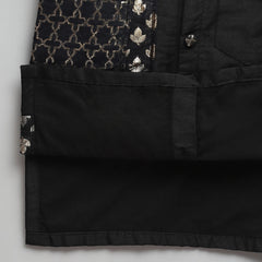 Black Cotton Silk Kurta Pyjama Jacket Set