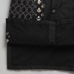 Black Cotton Silk Kurta Pyjama Jacket Set