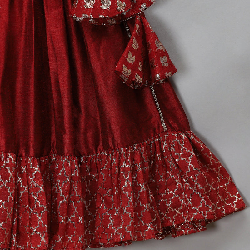 Maroon Organza Chanderi Off Shoulder Lehenga