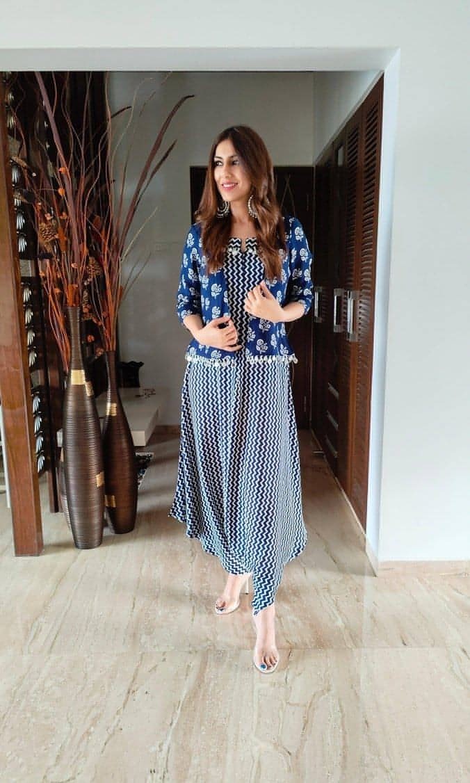 Muslin Silk Navy Blue Jumpsuit Set