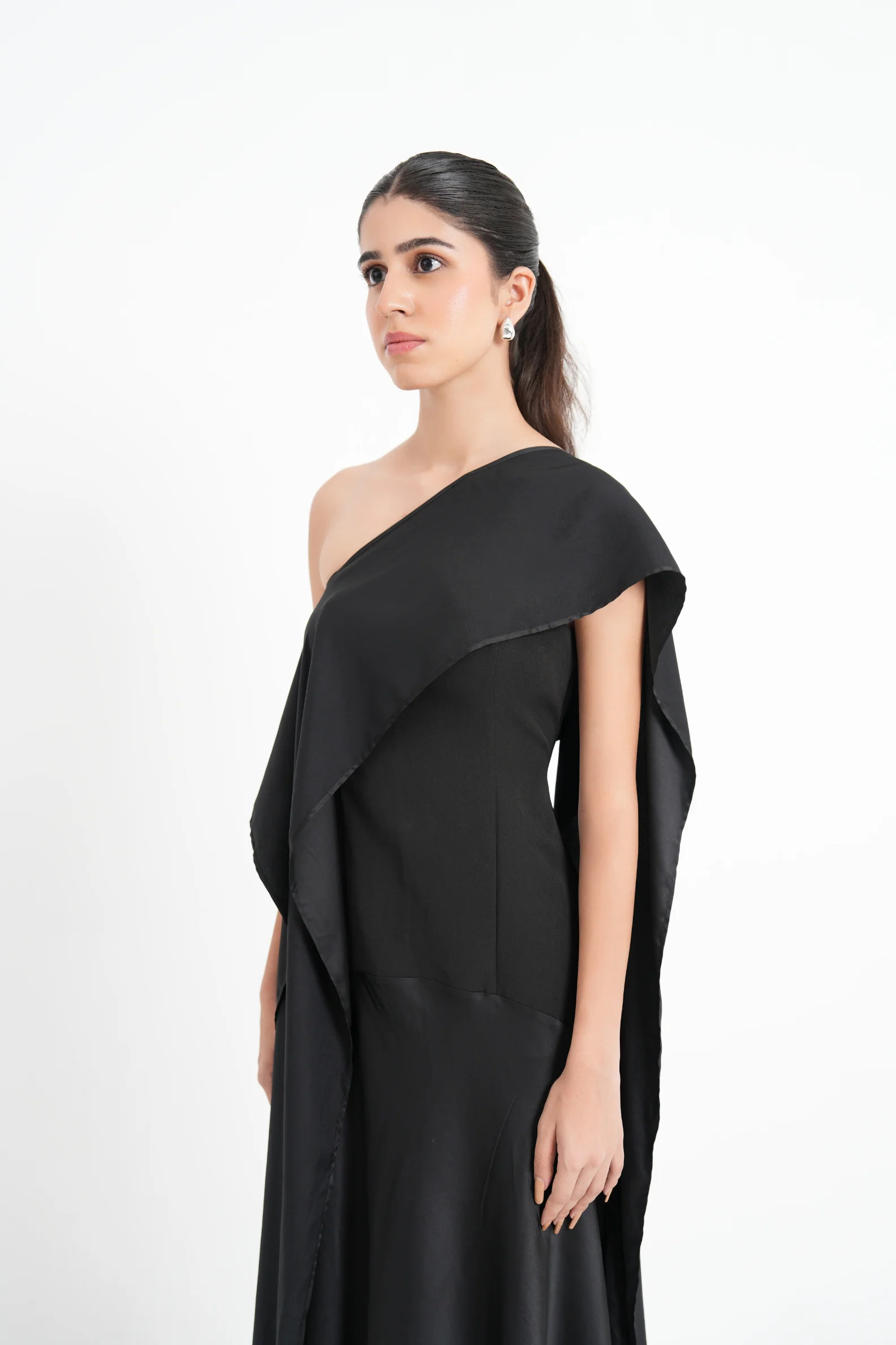 Imported Crepe Satin Midnight Veil Dress