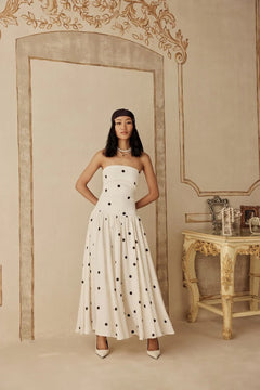 Ivory White Hammer Satin Polka Dot Dress
