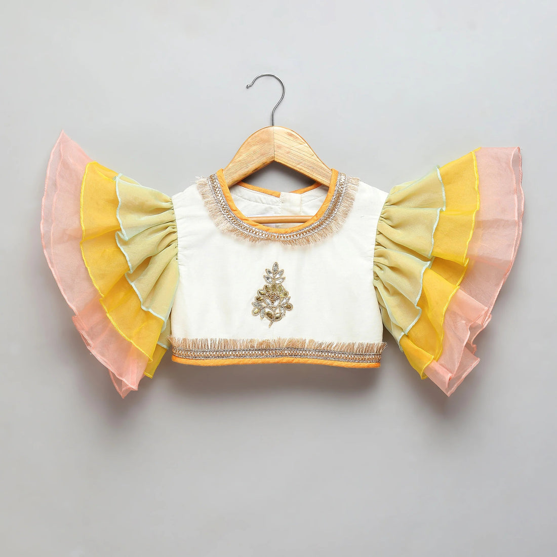 Off White Multi-Color Organza Lehenga Set