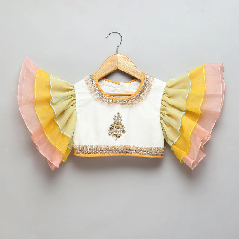 Off White Multi-Color Organza Lehenga Set