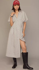 Striped Pleated Waist Tobie Dress