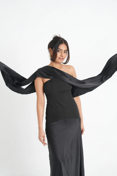 Imported Crepe Satin Midnight Veil Dress