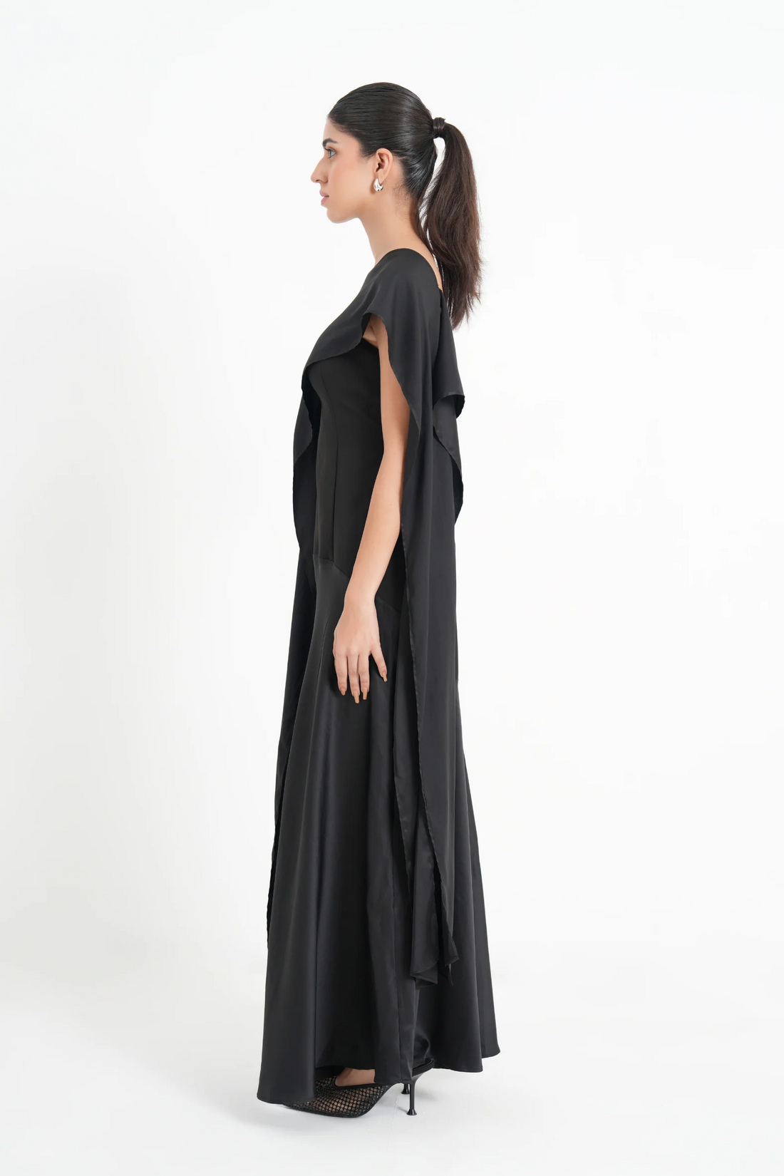 Imported Crepe Satin Midnight Veil Dress