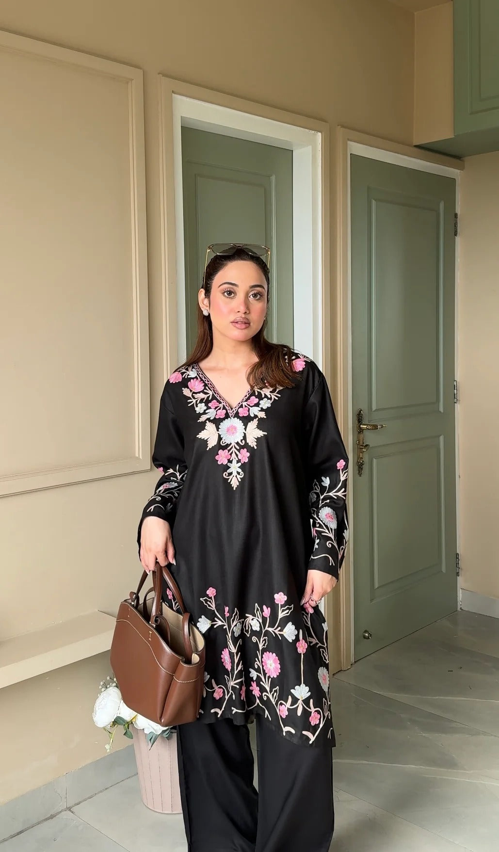 Cotton Black Ishita Kashmiri Aari Kurta