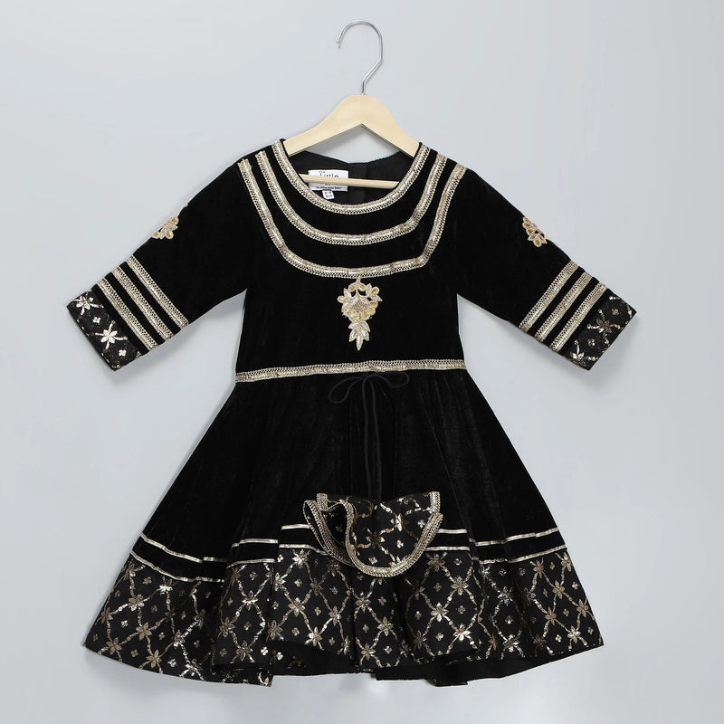 Black Velvet Silk Anarkali Set with Dupatta