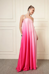 Pink Satin One-Shoulder Diamond Maxi