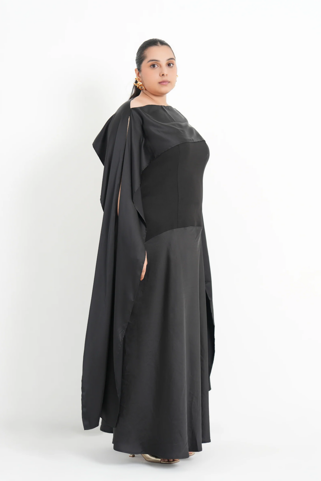 Imported Crepe Satin Midnight Veil Dress
