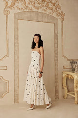 Ivory White Hammer Satin Polka Dot Dress