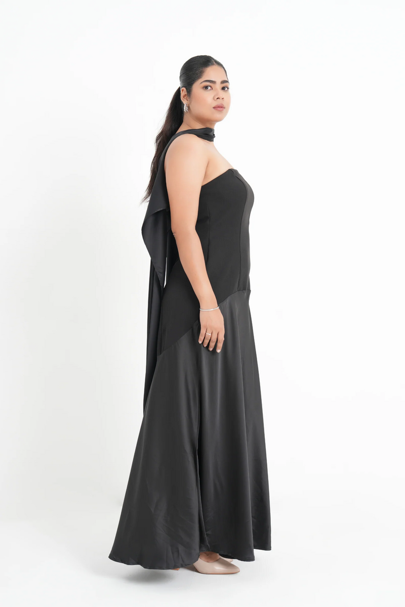 Imported Crepe Satin Midnight Veil Dress