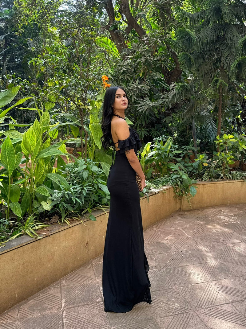 Black Lycra Ruffle Dress