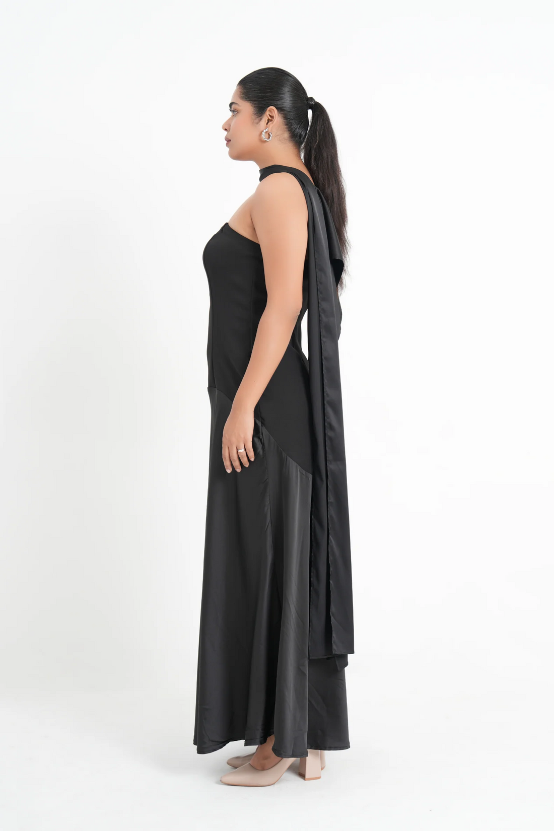 Imported Crepe Satin Midnight Veil Dress