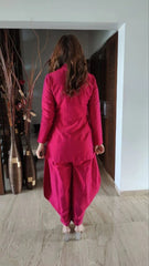 Beetroot Pink Cotton-Silk Jumpsuit Jacket Set