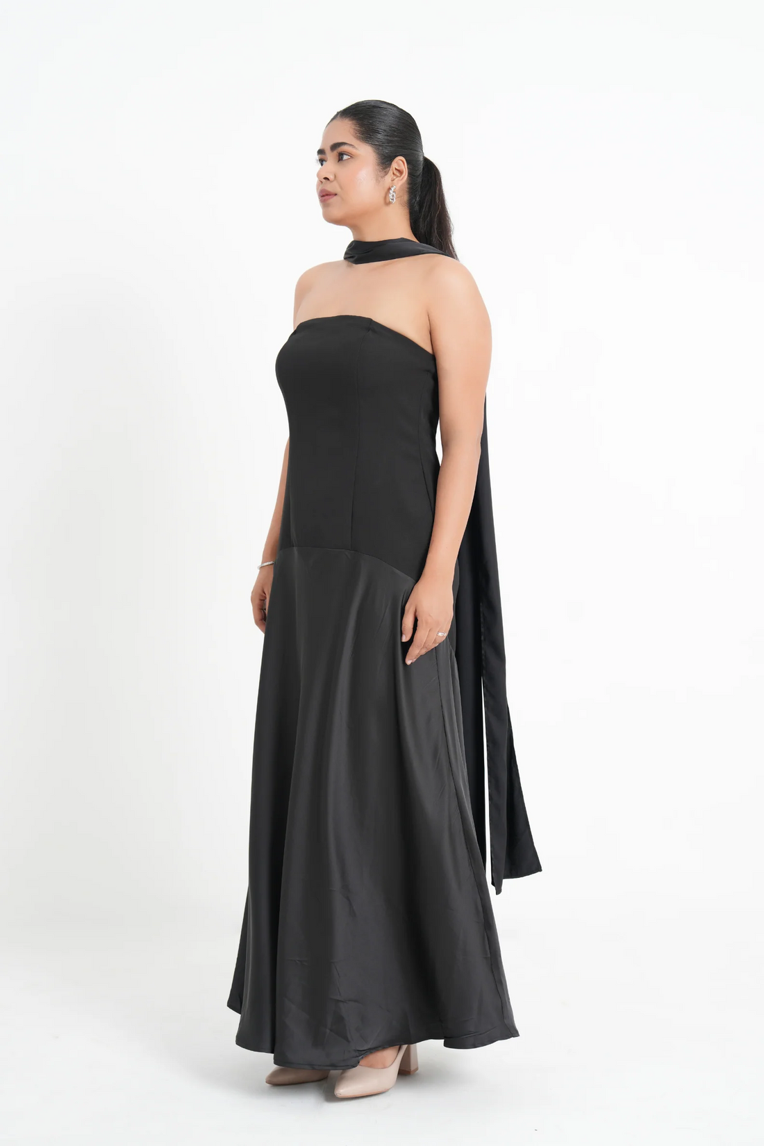 Imported Crepe Satin Midnight Veil Dress