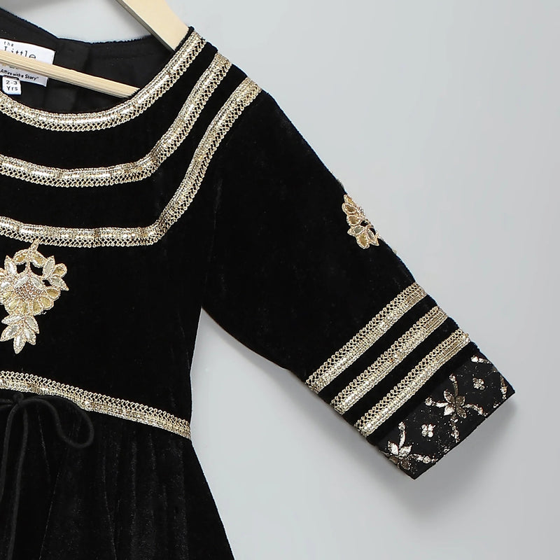Black Velvet Silk Anarkali Set with Dupatta
