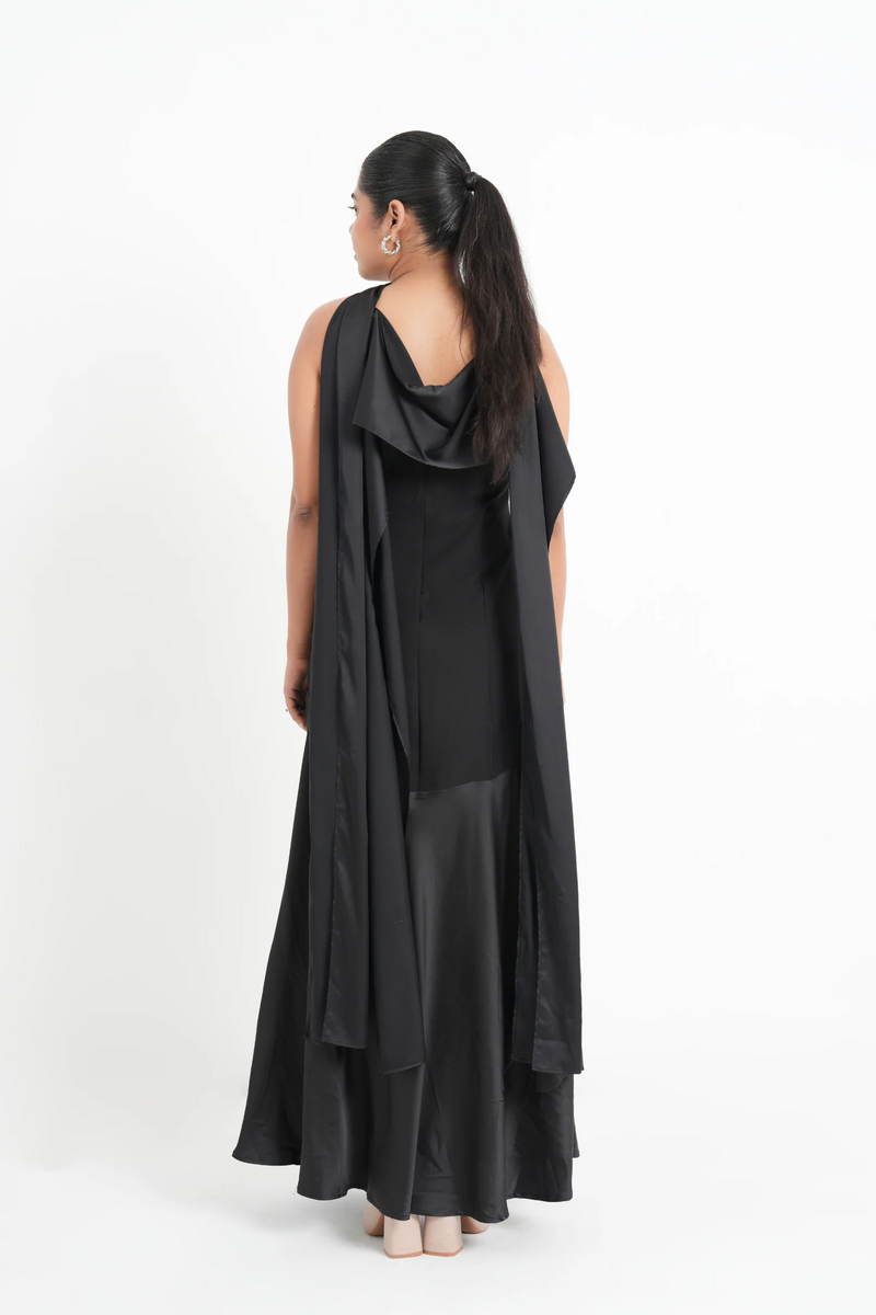 Imported Crepe Satin Midnight Veil Dress