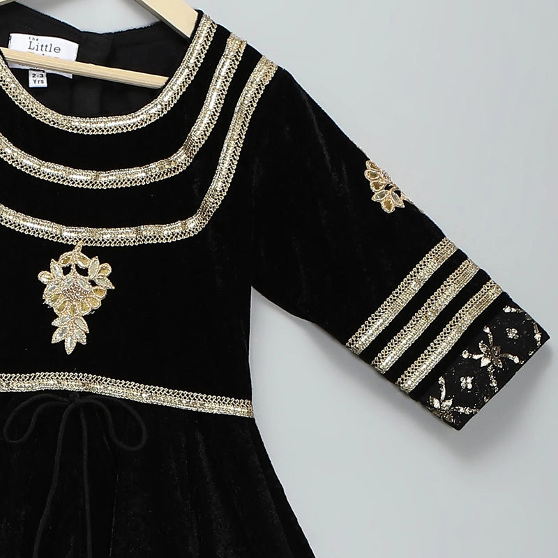Black Velvet Silk Anarkali Set with Dupatta