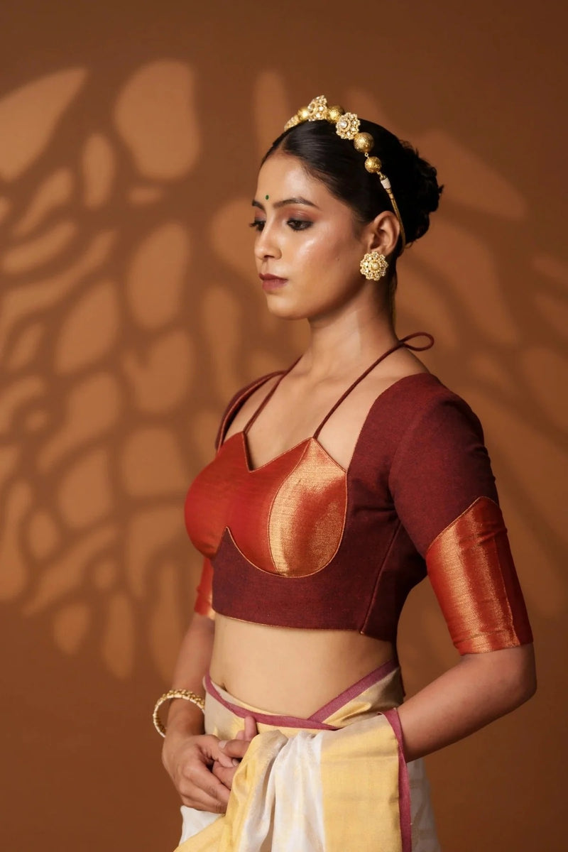 Maroon Zari Cotton Blouse