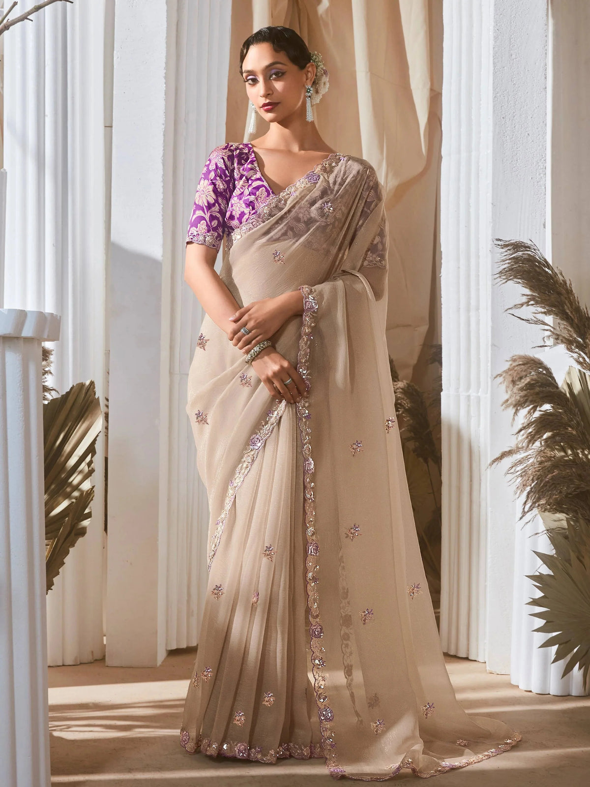 Organza Tissue Silk Sequins Saree