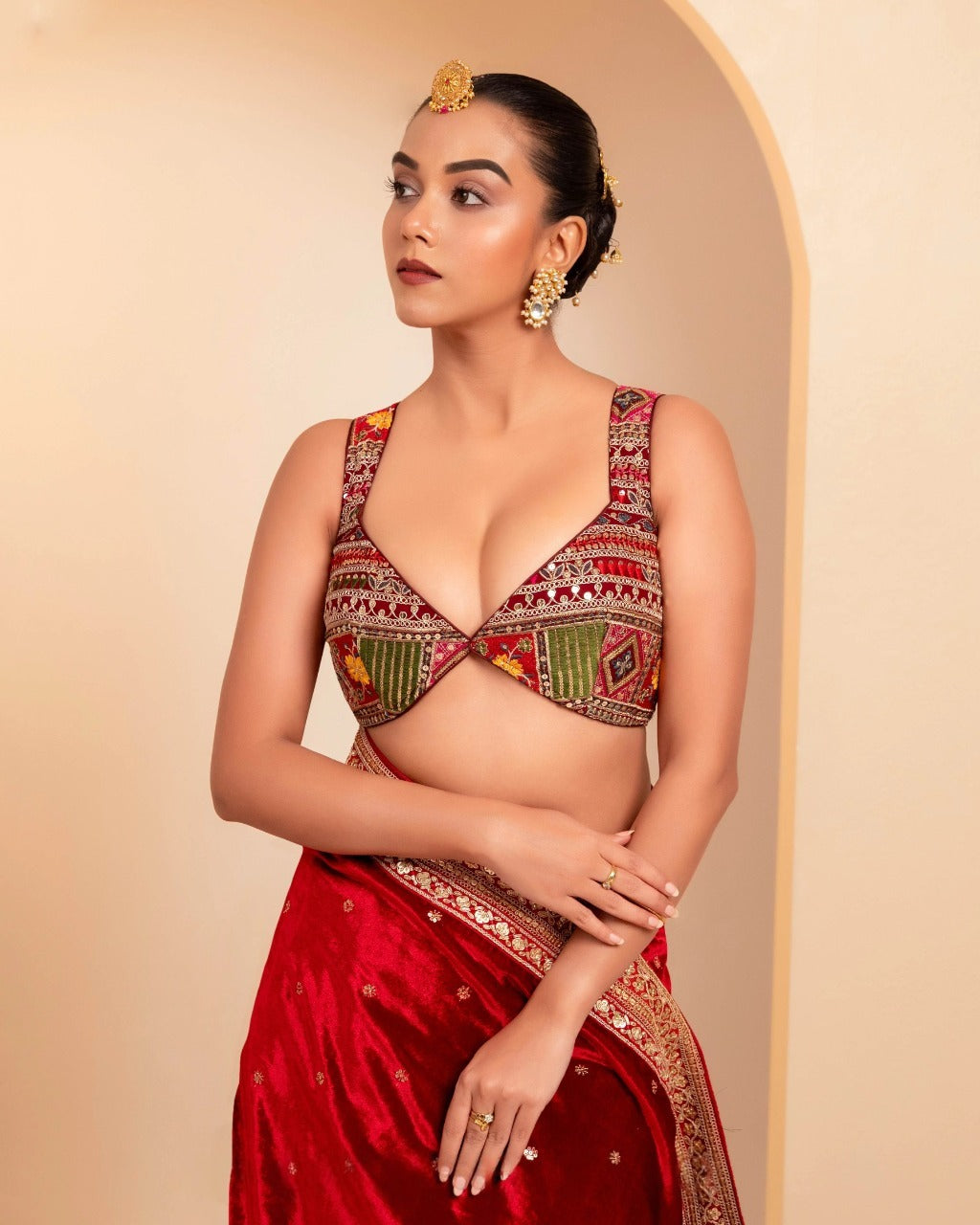 Maroon Velvet Berry Blockbuster  Saree with Blouse