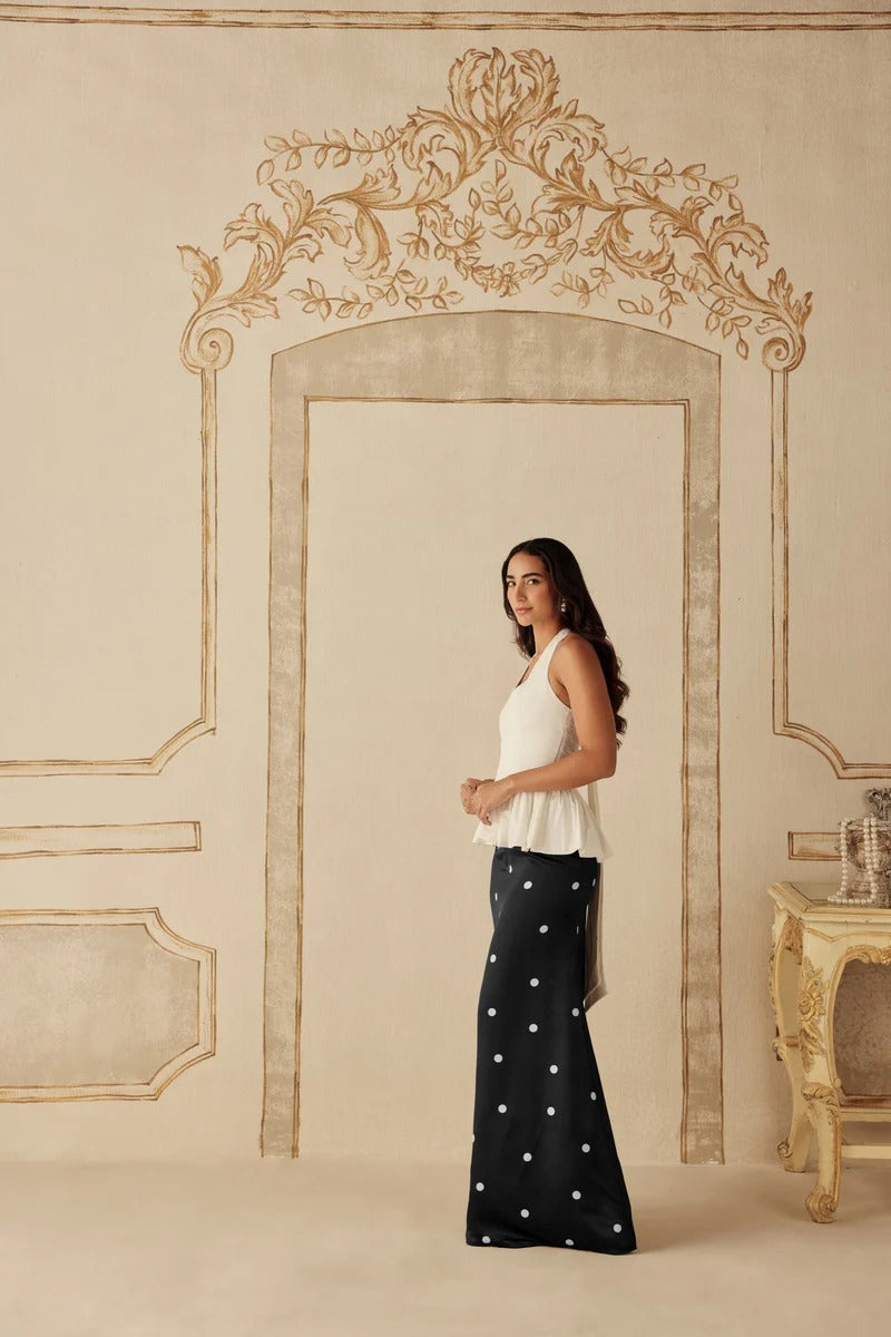 Black Hammer Satin Polka Dot Skirt