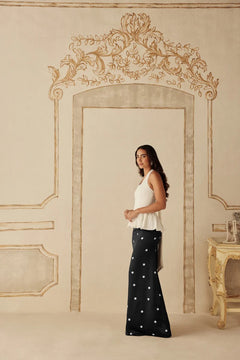 Black Hammer Satin Polka Dot Skirt