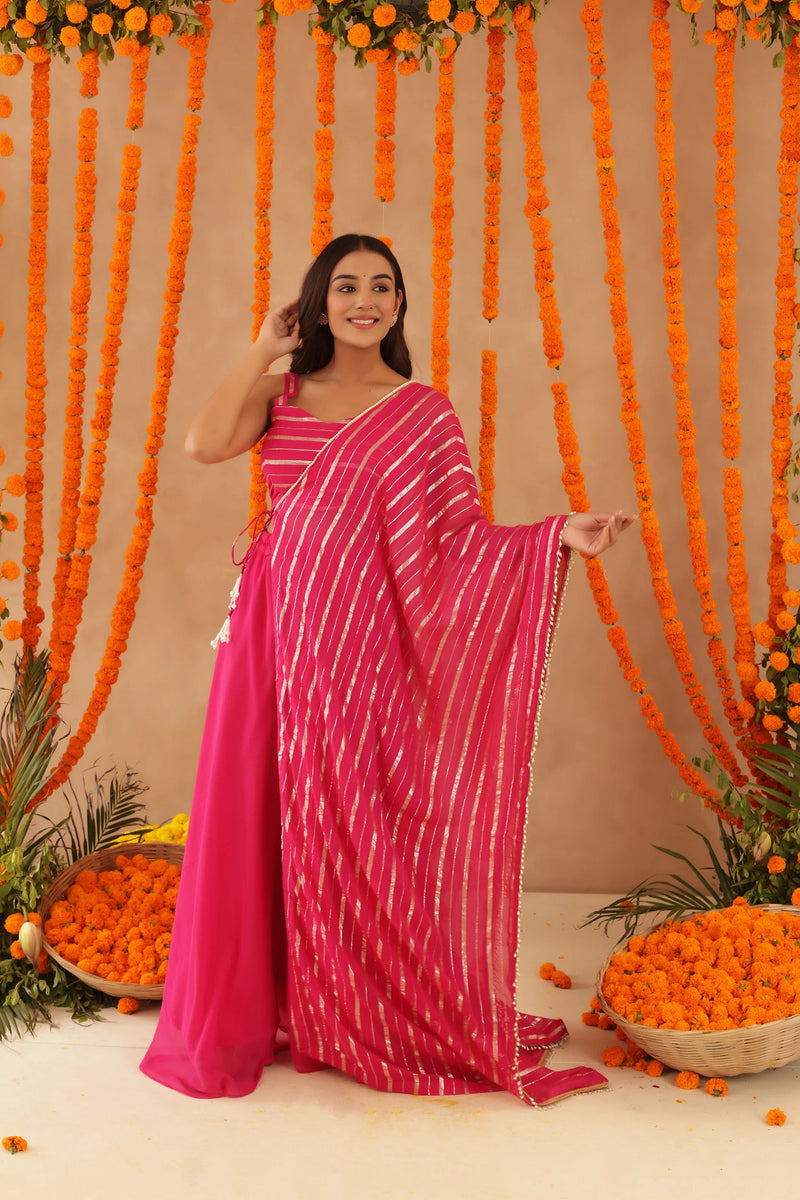 Pink Lurex Fusion Indo-Western with Designer Blouse