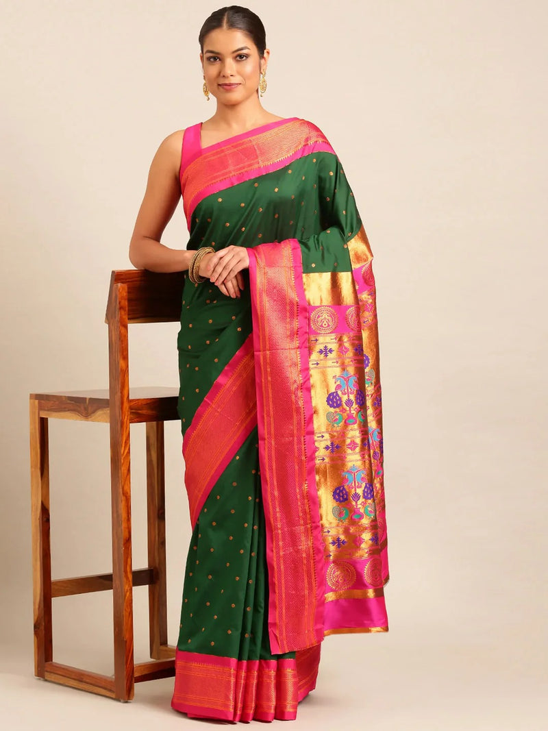 Rajwada Green Paithani Ready to Wear Saree with Blouse