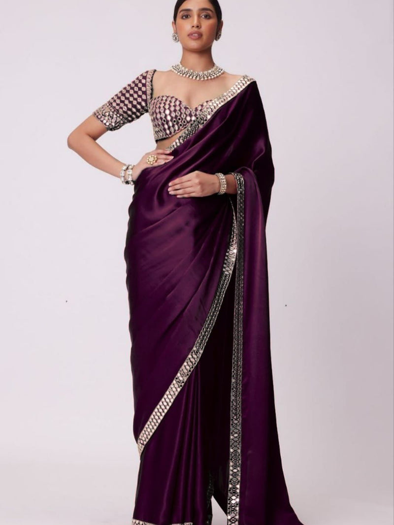 Red French Crepe Silk Mirror Luxe Saree with blouse