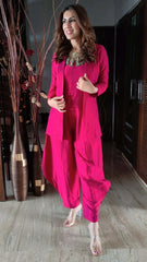 Beetroot Pink Cotton-Silk Jumpsuit Jacket Set