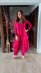 Beetroot Pink Cotton-Silk Jumpsuit Jacket Set
