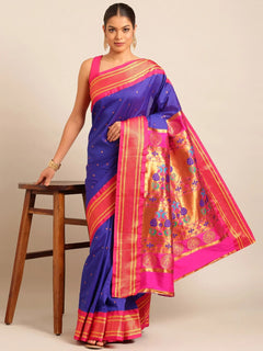Maharani Blue Paithani Saree with Heritage Pallu
