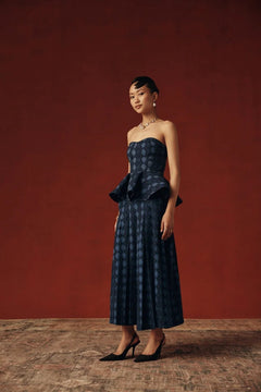 Deep Navy Cotton Linen Argyle Top