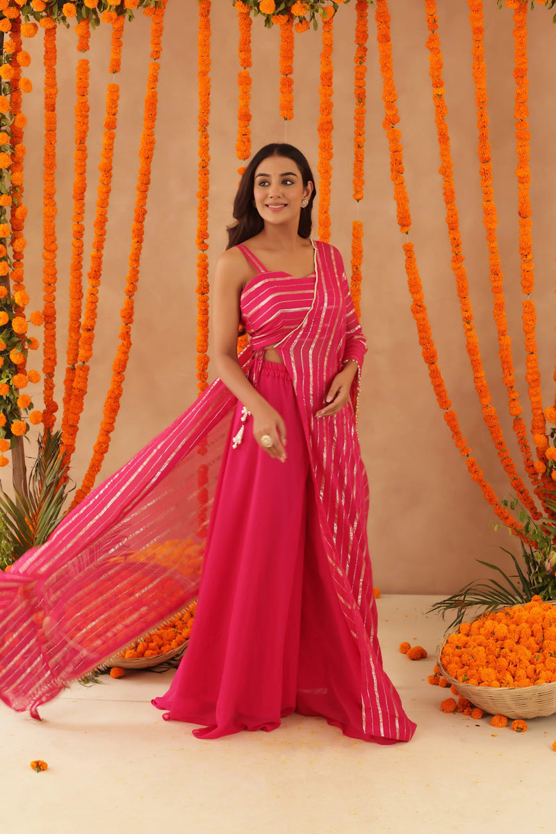 Pink Lurex Fusion Indo-Western with Designer Blouse