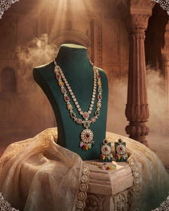 Rajsi Meenakari Long Heritage Necklace Set with Earrings & Maang Tikka