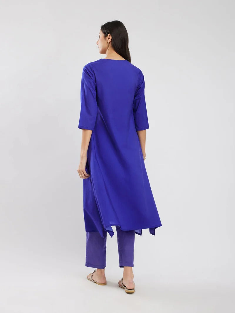 Cotton Blue Bandhani Floral Kurta Set