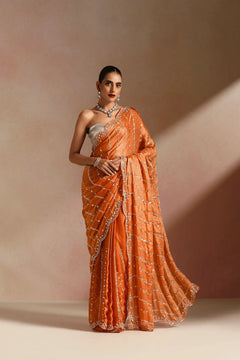 Saffron Organza Embellished Ready To Wear Saree