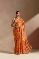 Saffron Organza Embellished Ready To Wear Saree