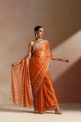 Saffron Organza Embellished Ready To Wear Saree